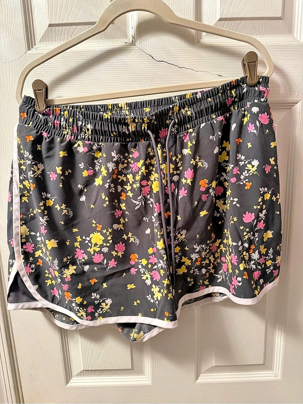 Floral Athletic Shorts in Black & Pink